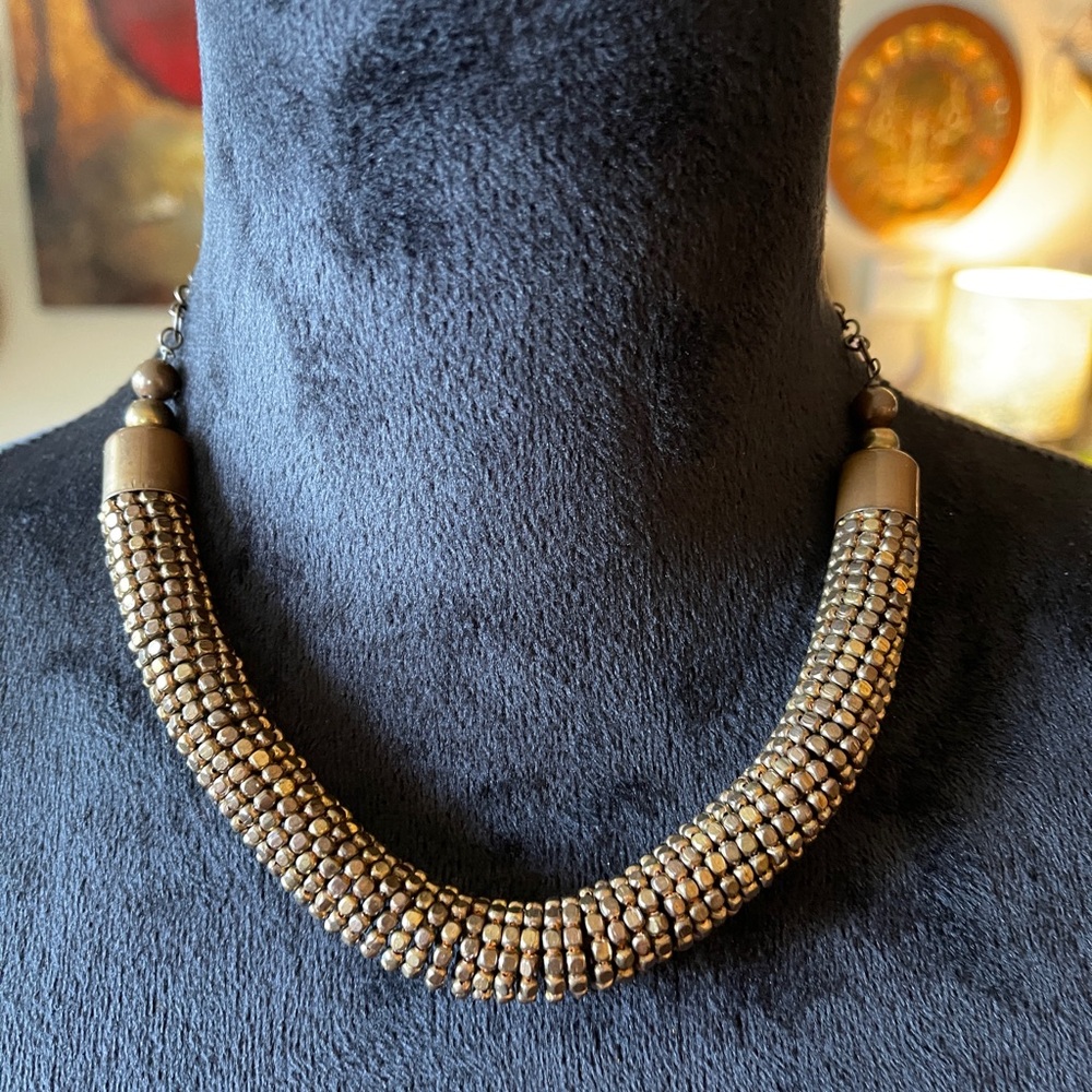 Vintage Coiled Bead Necklace Choker Style Gold in Color